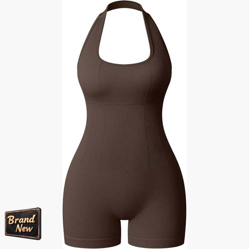 Summer Halterneck Romper Jumpsuit Sleeveless Shorts Stretch Nylon Spandex